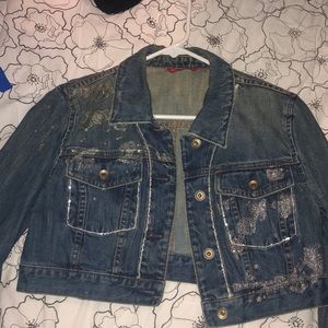 Express crop embellished/painted jean jacket
